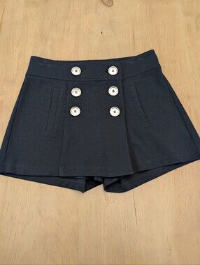 Cache Contour Collection Navy Ponte Shorts/Skort Gold Buttons Women's Size 2